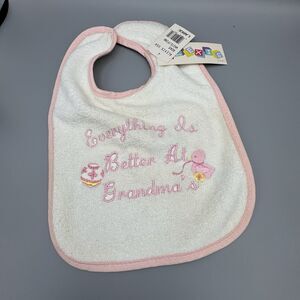 Alexis USA White Pink Terry Cloth Drool Bib Everything is Better at Grandma LG